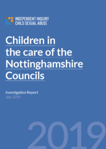 Cover of IICSA's Report, 'Children in the care of the Nottinghamshire Councils'.